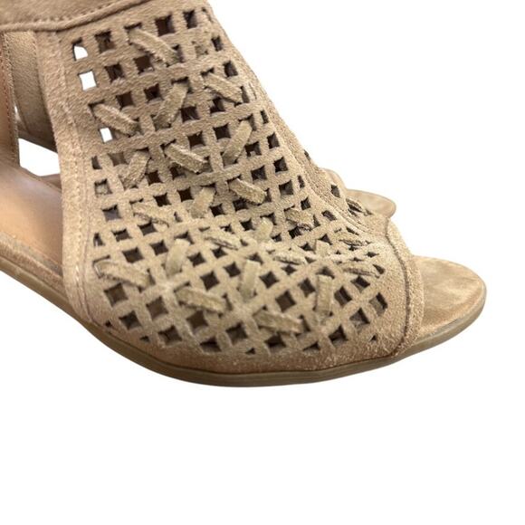 Franco Sarto Harlet 3 Leather Tan Beige Woven Chunky High Heels Sandals Shoes 8 - Picture 12 of 16